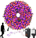 XTF2015 Halloween Lights, 105FT 300 LED Halloween String Lights with Spooky Music Motion Sensor Controller Twinkle Waterproof Purple Orange Light Plug in for Indoor Outdoor Tree Party Yard Room Decor