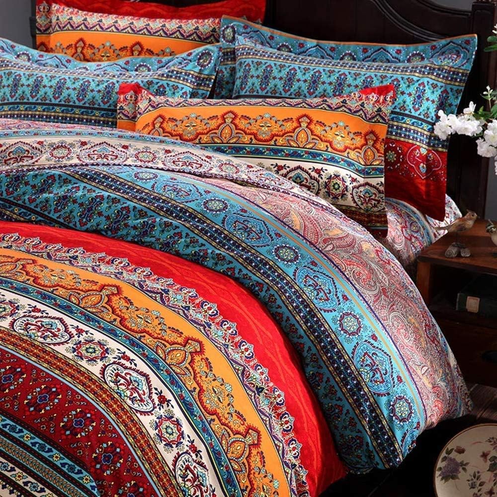 ABREEZE 3Pcs Bohemia Retro Bedding Ethnic Vintage Floral Duvet Cover Boho Bedding 100% Brushed Cotton Bedding Sets Damask Paisley Coloful Mandala Down Comforter Cover,Twin
