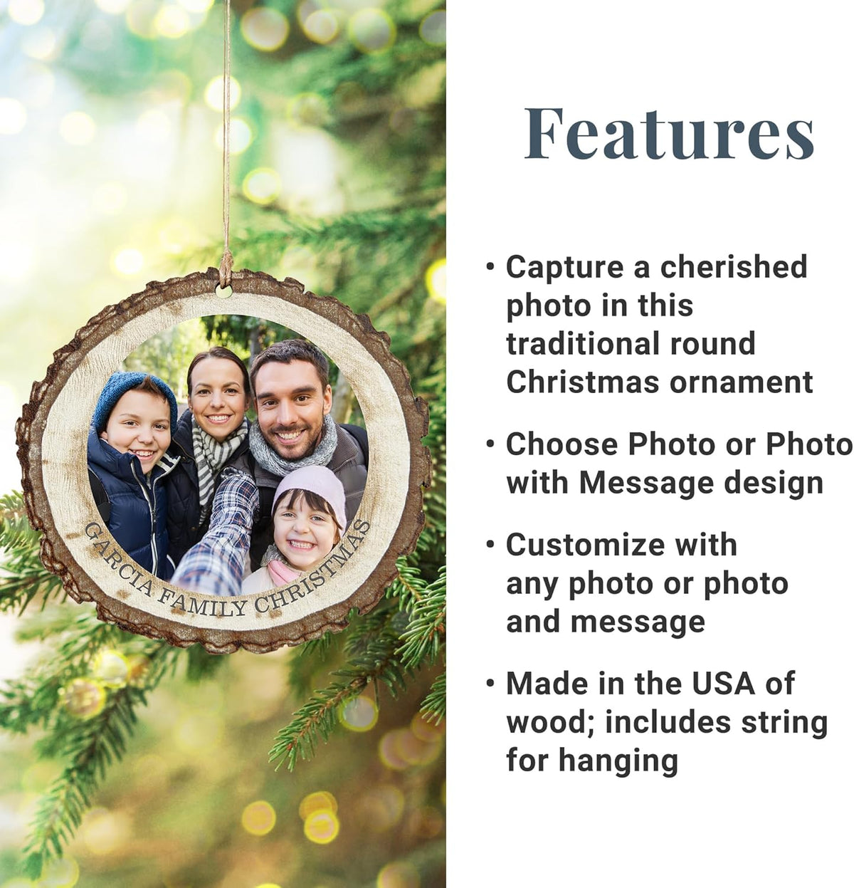Let's Make Memories Personalized Christmas Ornament - 2025 Christmas Ornament - Photo Only - Round - Rustic Wood