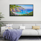 QZQCBLC Coastal Batnroom Wall Art - Blue Sea Sailing Boat Canvas Pictures Purple Flower Mountains Ocean Landscape Paintings Artwork for Living room Bedroom Office Framed Navigation Decor 20"X40"