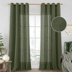 Olive Green Linen Sheer Curtains 95 inch by LAMIT