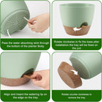 Plant Pots 10/9/8/7.5/7 Inch Self Watering Pots, Set of 5 Plastic Planters with Drainage Holes and Saucers,Plastic Flower Pots,Nursery Planting Pot for Indoor Out Door Plants（Green）