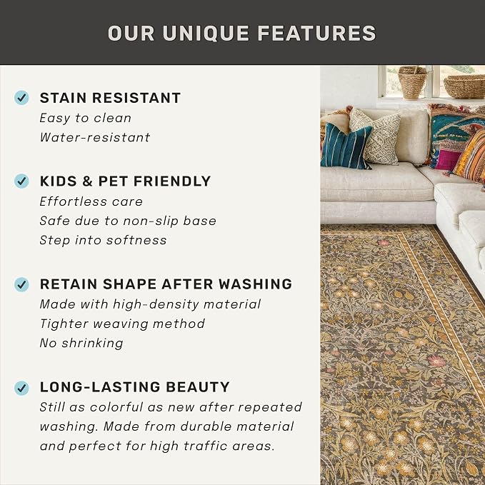 Non Slip 2x5 Gold Brown Bathroom Runner Rug - Image 7