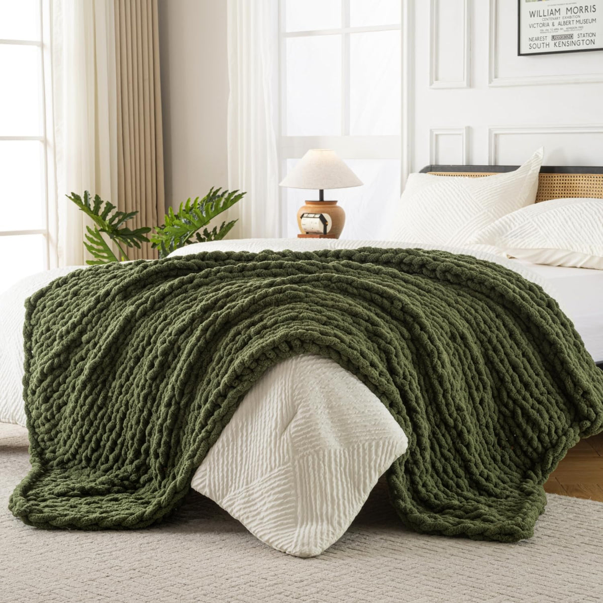 Ultra Soft Chunky Knit Blanket Throw -50x60 Hand Knitted Warm Chenille Throw Blanket, Home Decor Soft Thick Yarn Cable Knit Blanket Breathable Fleece Banket Christmas for Couch Bed Sofa Best GIF