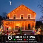 Orange Halloween Lights Outdoor, 33FT 400 LED Icicle Lights for Outside with 8 Modes Waterproof, Plug in Connectable Twinkle String Light for Indoor House Yard Patio Party Holiday Decorations
