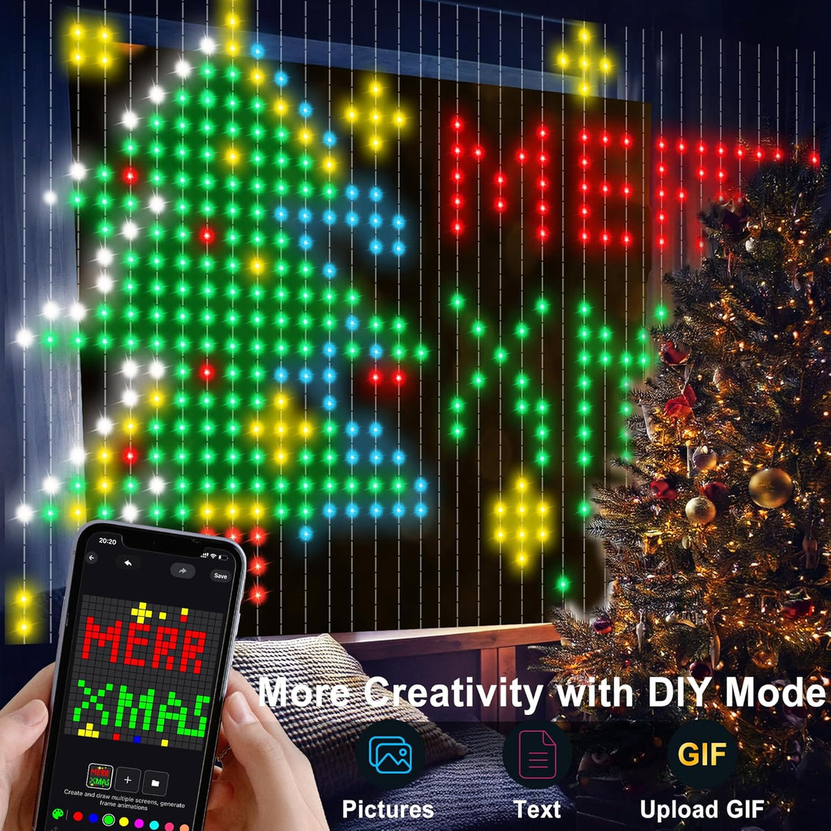 Smart Curtain Lights 400 LED, Color Changing Curtain Lights 6.6ft*6.6ft with APP&Remote,Dynamic DIY Fairy String Light for Bedroom Living Room Backdrop LED American Flag Light Decor
