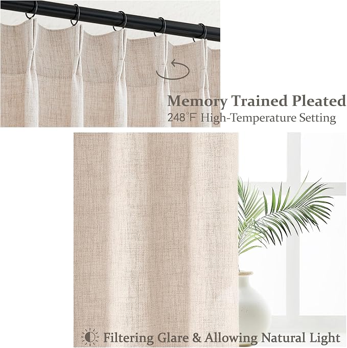 Unique Thick Natural Linen Pleat 86 Inch Curtains 2 Panels Set - Image 3