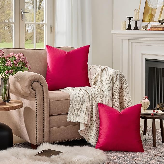 GIGIZAZA Red Velvet Pillow Covers 16x16 Decorative Pillows Pack of 2 | Throw - Image 3