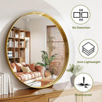 36 Inch Round Bathroom Mirror - Wall Mounted Circle Mirror with Metal Frame, Modern Mirror Suitable for Bathroom, Vanity, Entryway, Living Room, Wall Decor,Gold