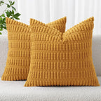 MIULEE Corduroy Decorative Throw Pillow Covers 18x18 Gold Yellow Pack of 2 | by MIULEE