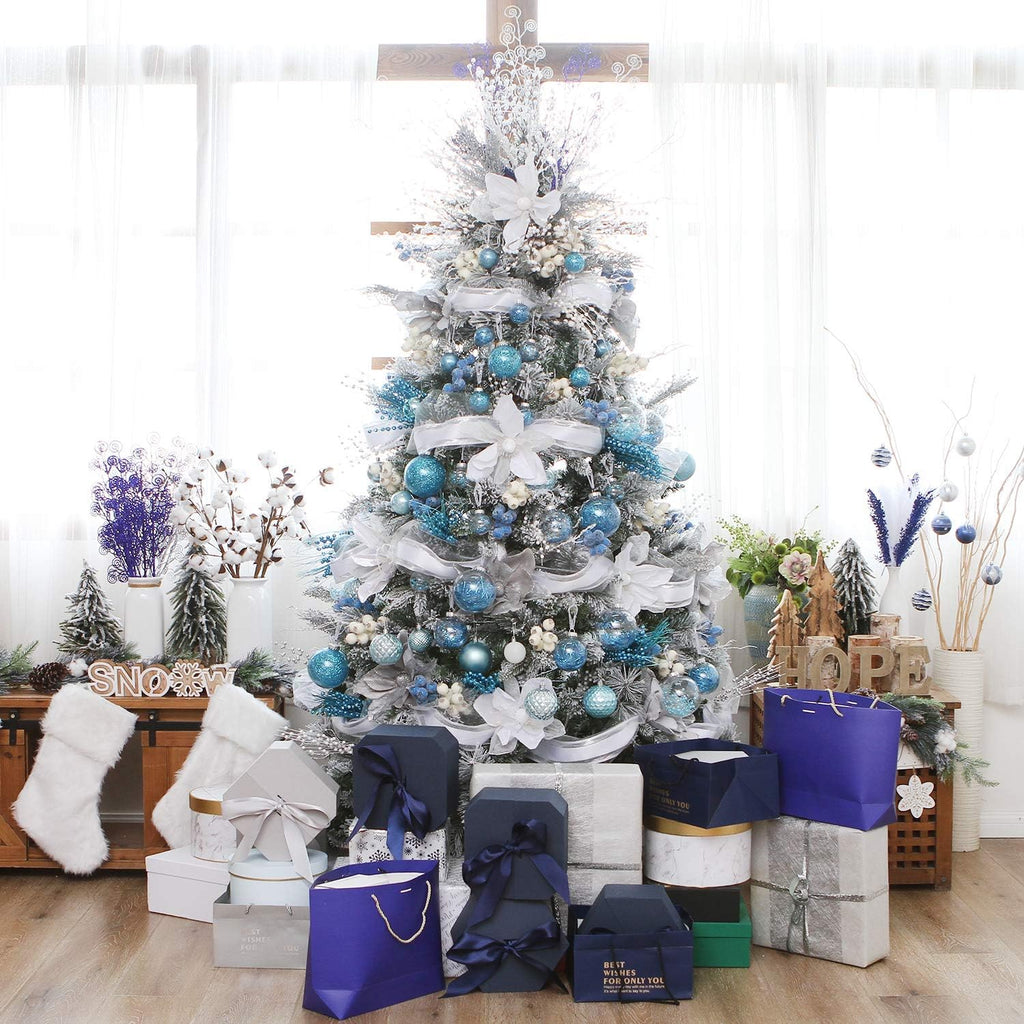 Sea Team Shatterproof Clear Plastic Christmas Ball Ornaments Decorative Xmas Balls Baubles Set with Stuffed Delicate Decorations (50mm/1.97"/30-Pack, Babyblue)