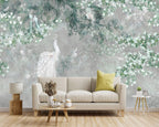 -Green Leaf Botanical Peacock Fabric Wallpaper Wallpaper Living Room Bedroom Bathroom Grey Plant Large Wall Mural- 137"x96"（ not Peel and Stick）