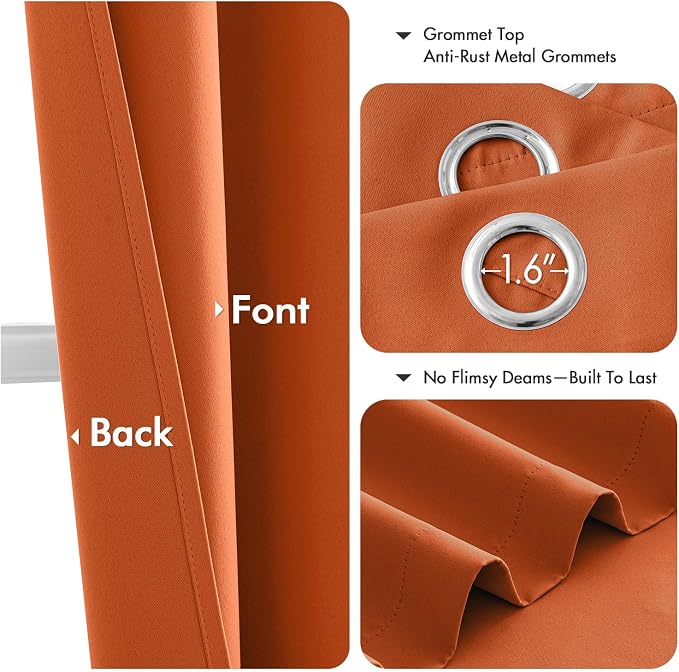 MIULEE Fall Blackout Curtains for Bedroom 2 Panels 40 x 63 Inch Long Orange | - Image 4