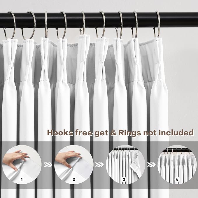 White Blackout Curtains 104 Inches Long, Custom Made Pinch Pleated Memory - Image 2
