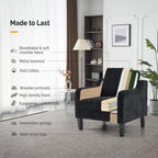VINGLI Living Room Chairs Set of 2, Black Accent Chair 5.5" Thick Seat Cushion Comfy Chair Soft Chenille Side Chair Upholstered Arm Chair for Bedroom, Play Room, Apartment, Office (Black)