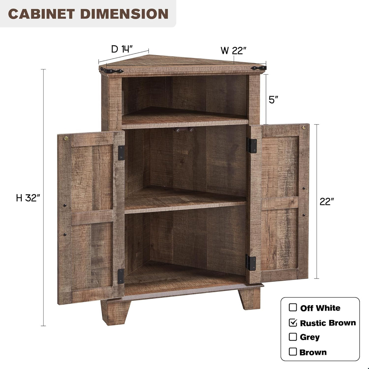 Corner Bathroom Cabinet, Farmhouse Small Corner Cabinet with Barn Door & Adjustable Shelf, Storage Cabinets for Bathroom, Kitchen, Living Room, Rustic Brown