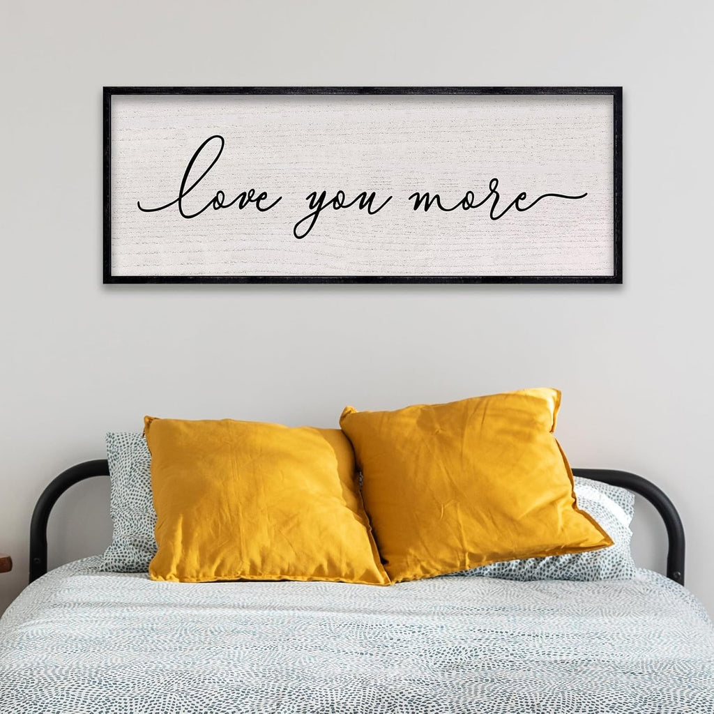LuZhiQiang Love You More Sign Wall Decor 40"x15" for Master Bedroom Above Over Bed Large Simple Wood Framed Hanging Wall Art (Black)