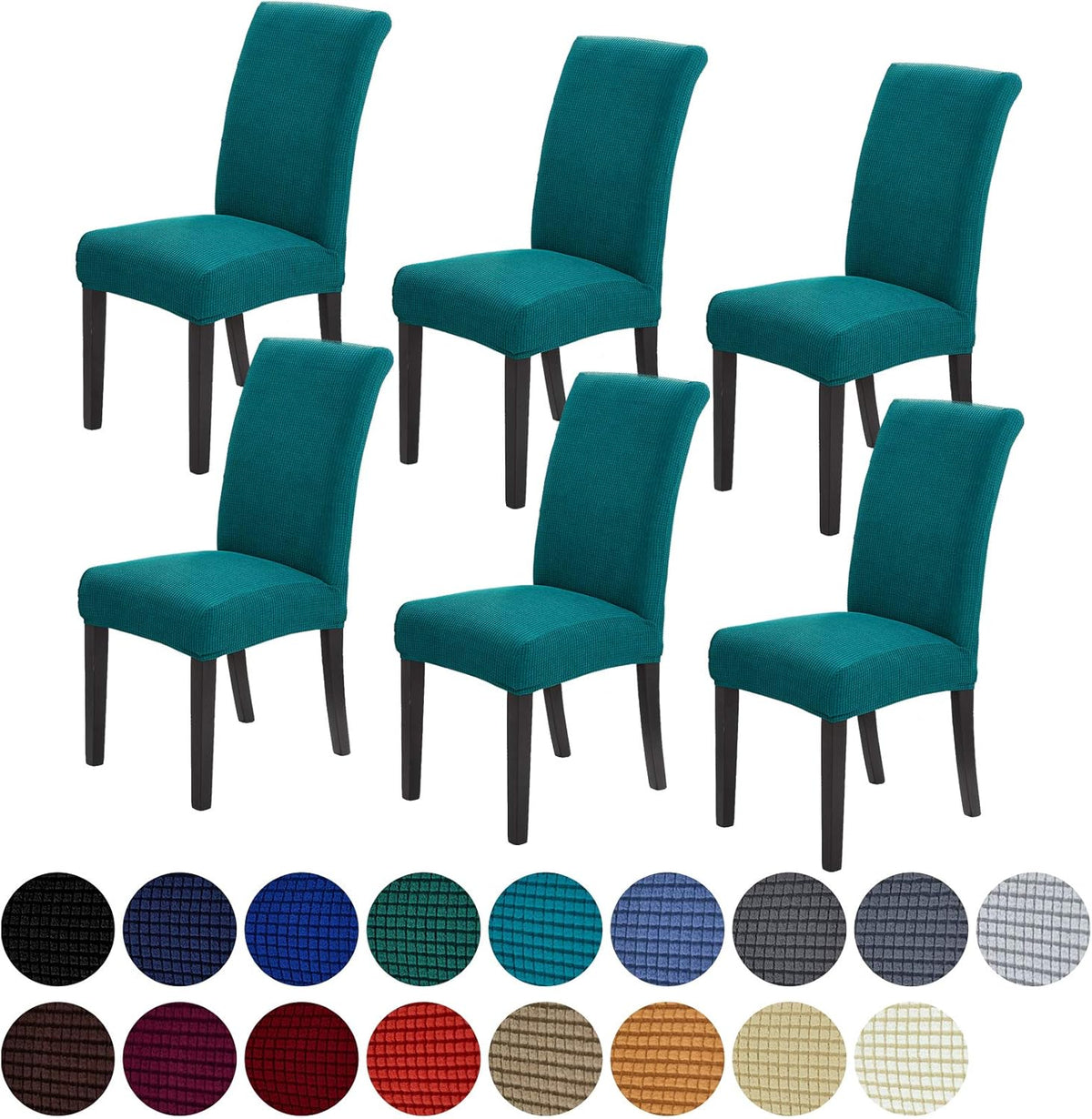 Howhic Stretch Chair Covers for Dining Room Set of 6, Removable Washable Dining Room Chair Covers, Dining Chair Slipcovers Seat Protector, Great Home Decor and Banquet Upholstery (Teal, 6 Pack)