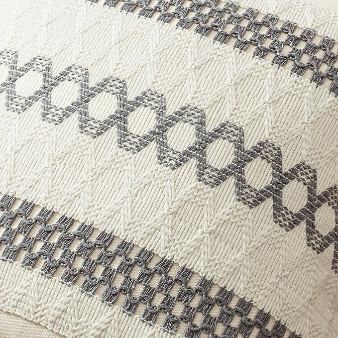 MIULEE Set of 2 Gray Boho Decorative Pillow Covers 18x18 Inch | Farmhouse Couch - Image 4