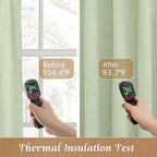 100% Blackout Natural Linen Bedroom Curtains 63 Inches 2 Panels | Light Green - Image 4