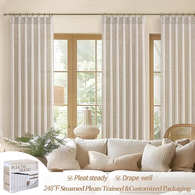 Living Room Semi Sheer Curtains 90 Inches Long 2 Panels Set, Natural Thick - Image 5