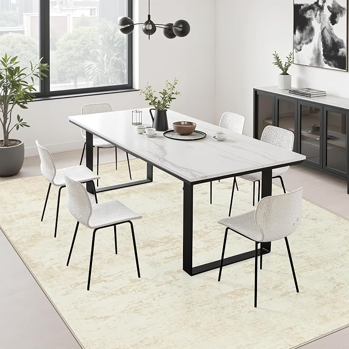 5x7 Area Rug Living Room: Modern Washable Indoor Soft Carpet Beige | - Image 3