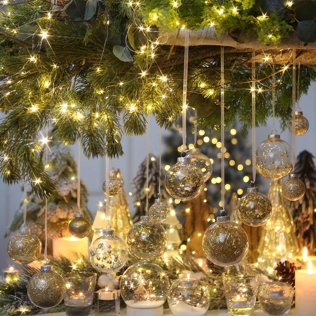 Sea Team 50mm/1.97" Shatterproof Clear Plastic Christmas Tree Ball Ornaments Set, Decorative Hanging Transparent Xmas Baubles with Stuffed Delicate Decorations (30 Counts, Gold)