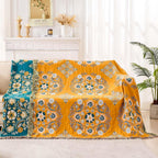 Boho Throw Blanket, 100% Cotton Ultra Soft Luxury Throw Rustic Quilt, Floral Printed Farmhouse Decor Bed Summer Blankets, All Season Rustic Reversible Bohemian Throw for Bed (60"x80" Yellow