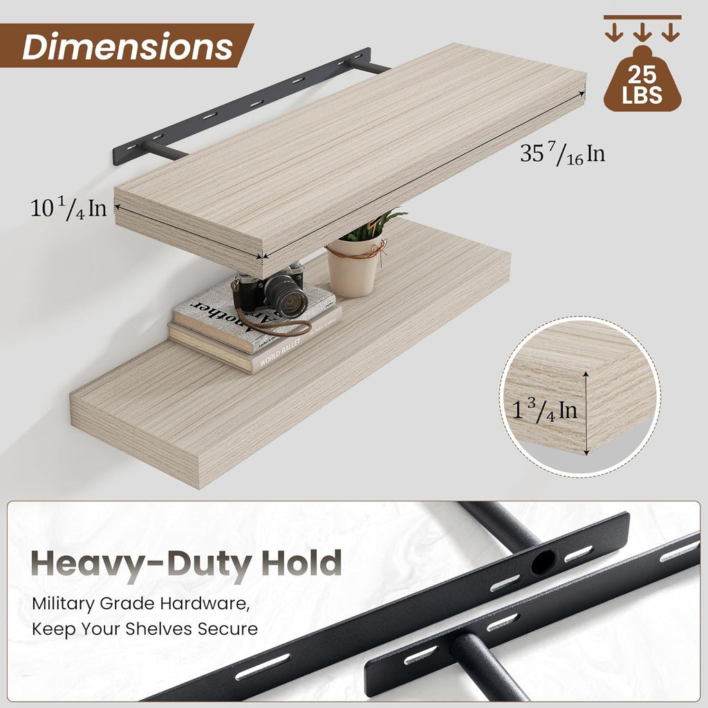 Heimlove 36 Inch Floating Shelves for Wall Set of 2,Wall Shelves for Storage & Decor - Heavy Duty with Invisible Brackets,Perfect for Living Room,Bedroom,Home Office-Grey