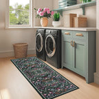PLHXFR 2.6x8 Washable Runner Rug：Floral Indoor Kitchen Carpet Dark Green | - Image 4