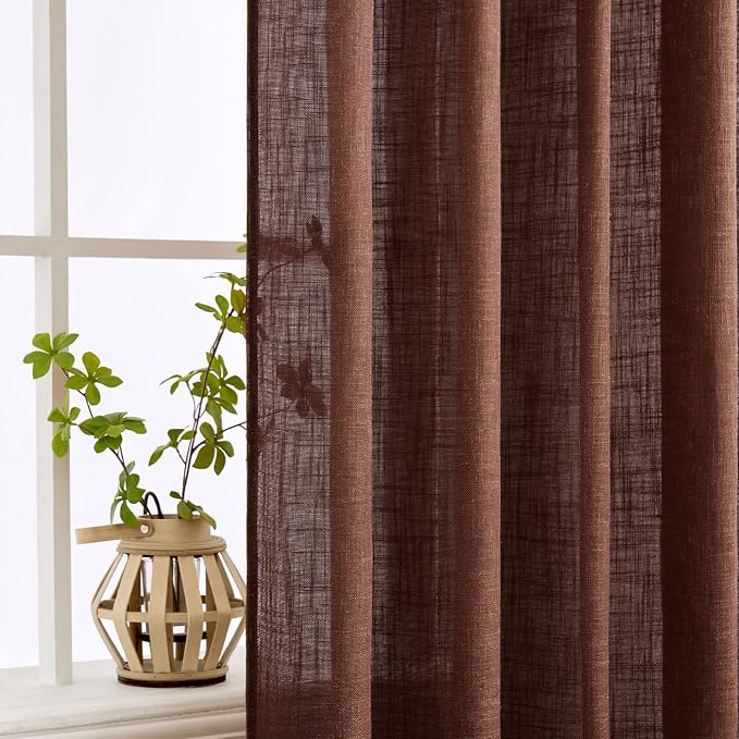 MIULEE Chocolate Brown Linen Curtains 52x90 Inch - Image 5