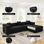 108" Oversized Convertible Sleeper Sofa Bed, Corduroy L Shape Sectional Couch, Folding Sofa Bed with Side Pocket, Modern Cloud Floor Mattress Couch, Modular Sofa for Living Room, Black
