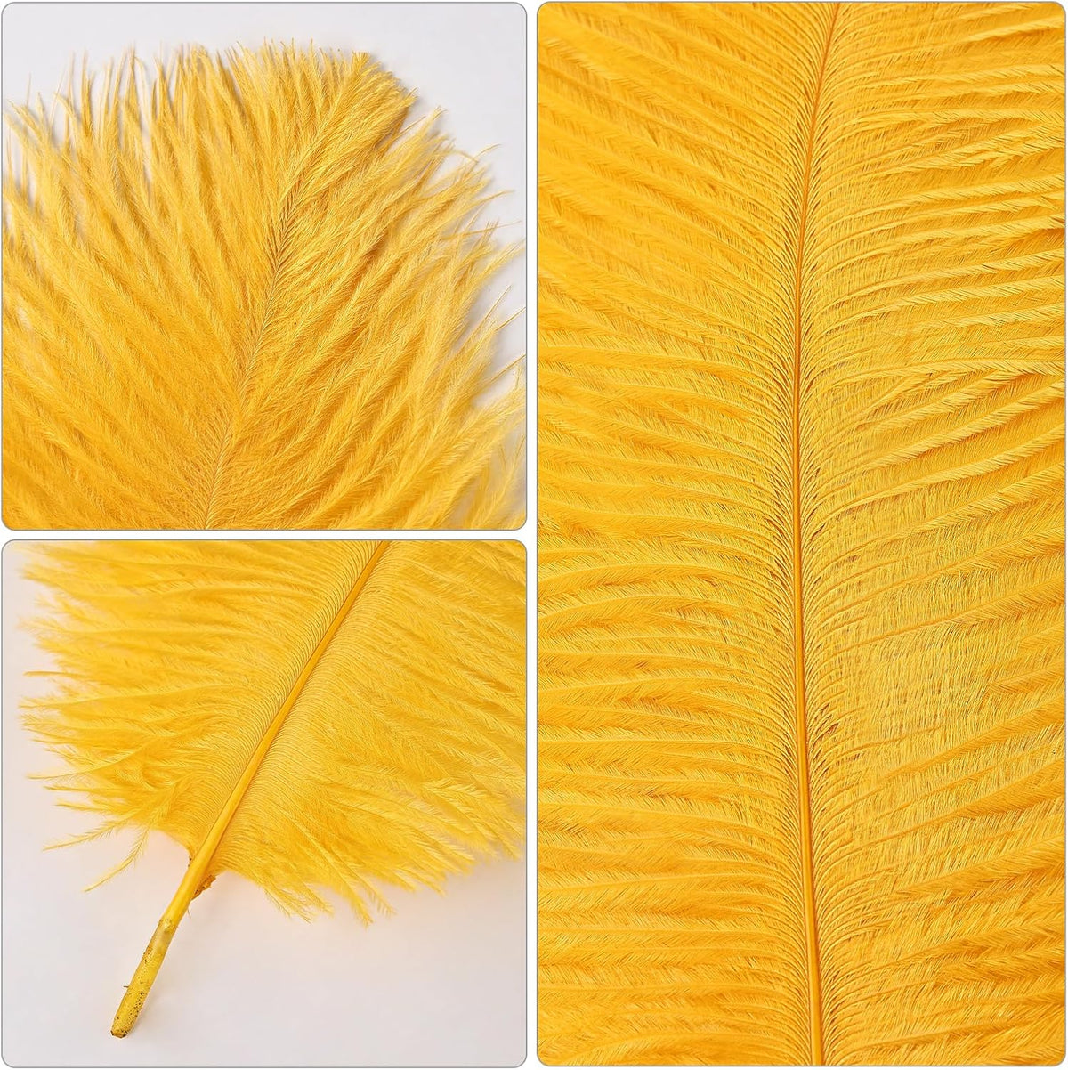 THARAHT Golden Yellow Ostrich Feathers 24pcs Natural Bulk 8-10Inch 20cm-25cm for Crafts Wedding Party Centerpieces Halloween and Home Decoration Feathers