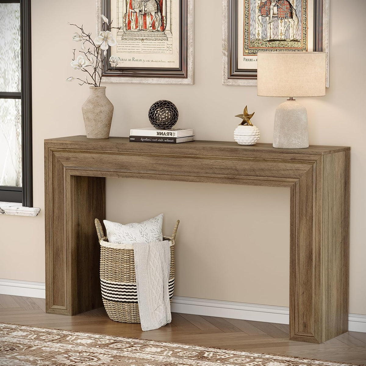 Rresyet 55 Inch Long Console Table, Sofa Table Behind Sofa, Wooden Entryway Table, Farmhouse Entryway Table for Entry, Hallway, Living Room (Wood)