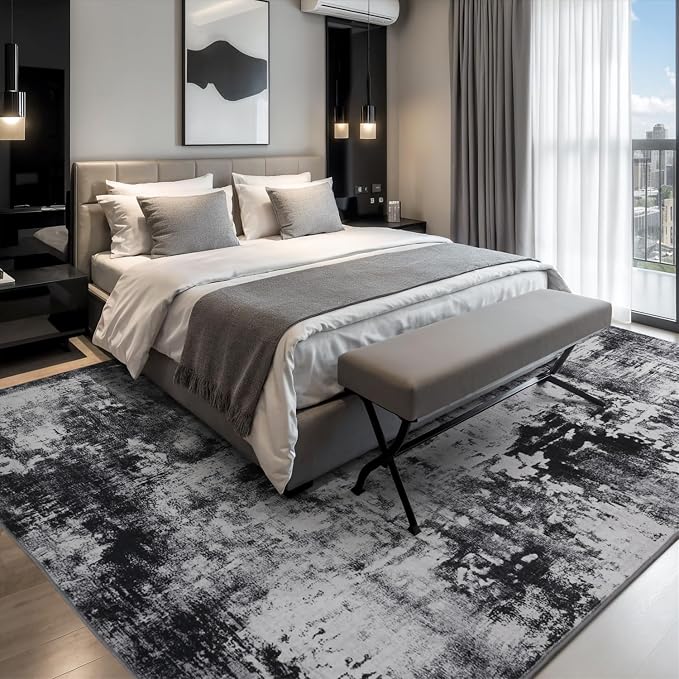 Rugflix 5x7 Area Rugs for Living Room, Washable Black Grey Dark Large Rug | - Image 2