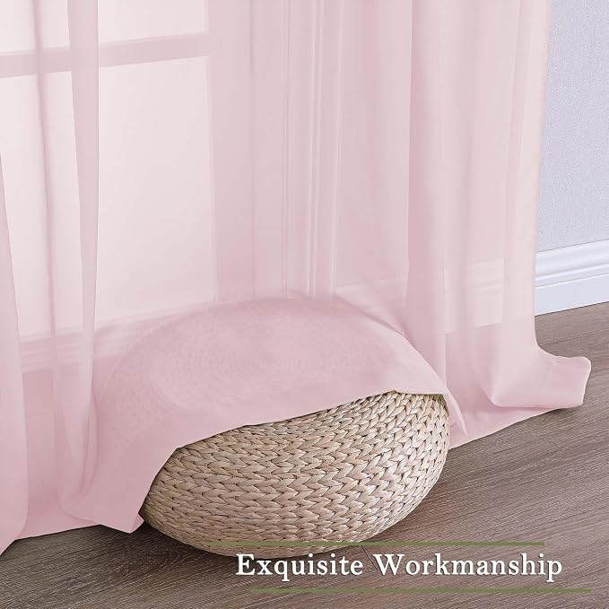 Blush Pink Sheer Curtains 96 Inches Long 2 Panels Set, Modern Farmhouse Decor - Image 7