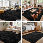 2x6 Fluffy Shag Area Rugs for Living Room Bedroom: Soft Plush Carpet Black | - Image 6