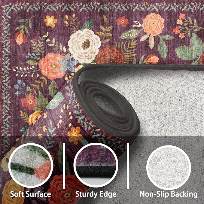 Floral Rug for Entryway, 2x3 Washable Kitchen Mat | Ultra-Thin Soft, Non-Slip - Image 4