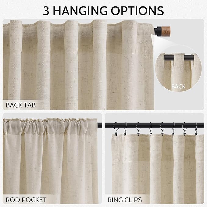 Extra Long 120 Inch Curtains for Living Room Boho Linen Light Filtering Semi - Image 2