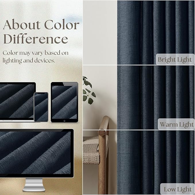 Pinch Pleated Extra Long Navy Linen Curtains 120 Inches Long | Farmhouse Modern - Image 4