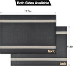 Black Placemats Set of 6 - Easy Clean Modern Durable Washable Vinyl Place Mats - Heat Resistant Placemats for Kitchen Table - PVC Table Mats for Dining Table (Black with Stripes, 6)