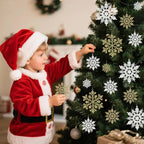 36pcs Snowflakes-Christmas Tree Decorations, Snowflake Ornaments for Tree, Plastic Glitter White Gold Snow Flakes Ornaments, Christmas Indoor Winter Wonderland Frozen Birthday Party Holiday Home Decor