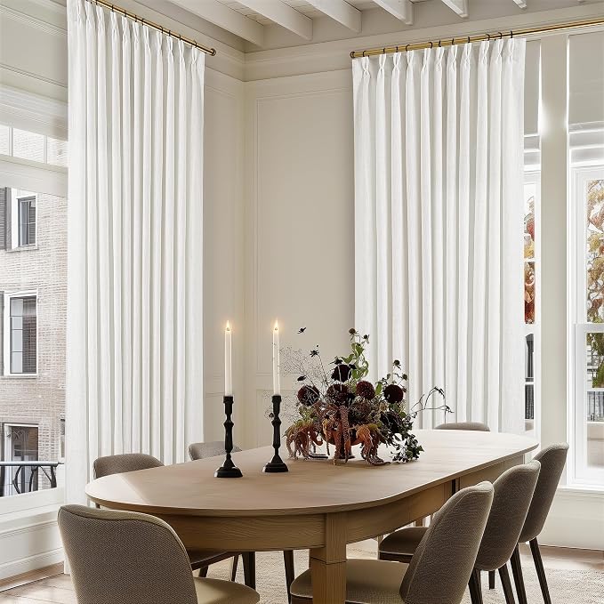 Beige White Pinch Pleat Semi Sheer Linen Curtain W70xL120 1 Panel | Light - Image 5