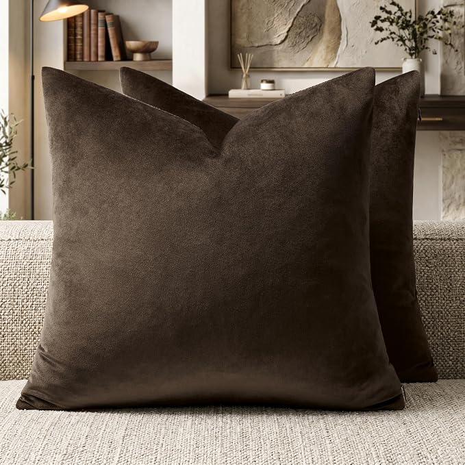 GIGIZAZA Brown Velvet Pillow Covers 16x16 Decorative Pillows Pack of 2 | Throw by GIGIZAZAFocusingonhomedecoration