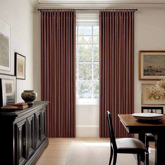 Red Brown 80 Inch Pinch Pleated Black Out Curtains 2 Panel Set | Pinch Pleat - Image 9