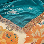 Boho Throw Blanket for Bed, 100% Cotton Soft Rustic Quilt Fall Blanket, 80" 90" Floral Printed Farmhouse Decor Bed Blankets, All Season Rustic Reversible Bohemian Throw Quilt