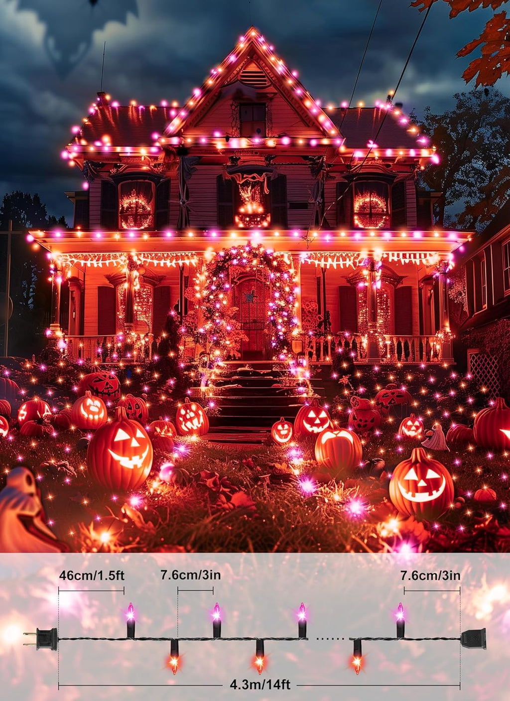 Halloween Mini Lights, 50 Count 13 Feet Incandescent Bulb Mini String Lights, Connectable Halloween Lights for Haunted House Ghost Party Holiday Window Indoor Outdoor Decoration, Orange & Purple