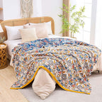 Boho Blanket Throw Quilt, 100% Cotton Soft Light Weight Throw Blankets for Summer, 80"x90" Farmhouse Flower Decorative Blankets, All Season Rustic Reversible Bohemian Throw Quilt