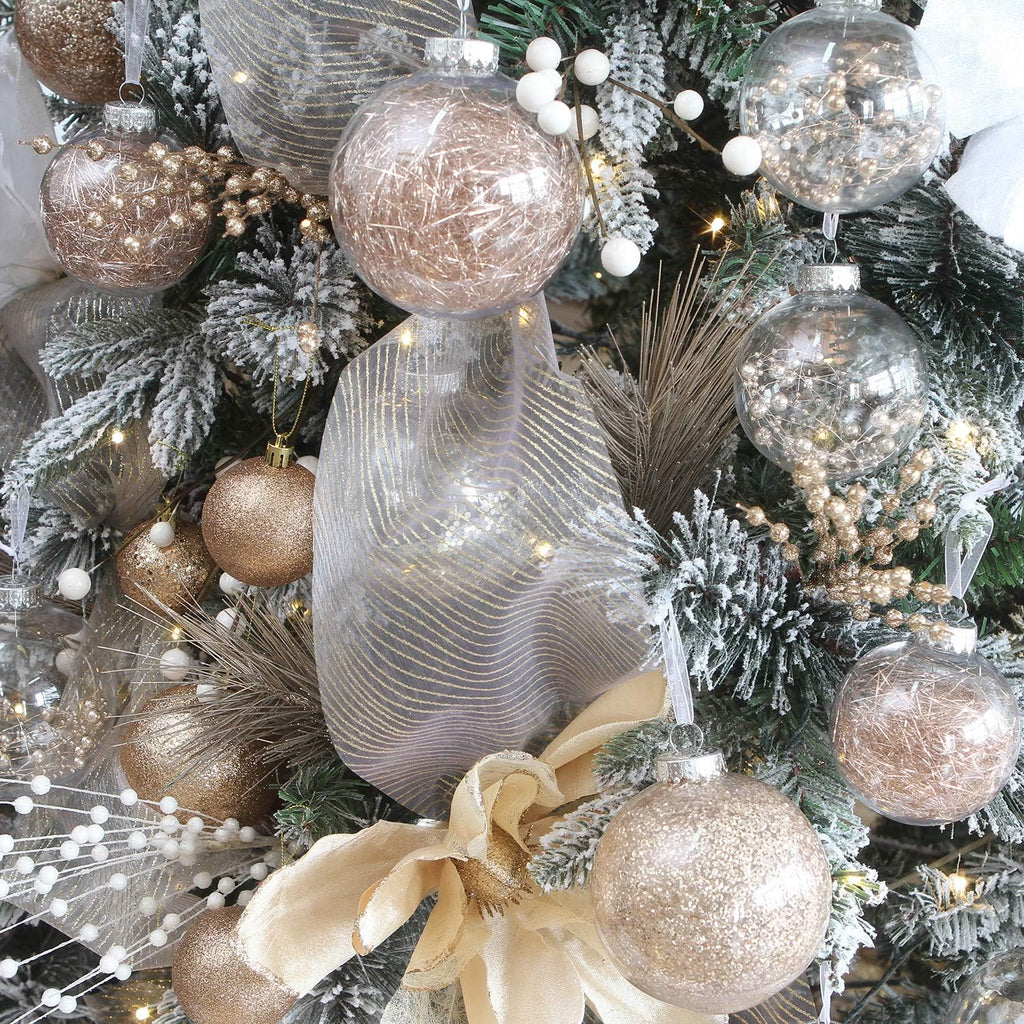 Sea Team Shatterproof Clear Plastic Christmas Ball Ornaments Decorative Xmas Balls Baubles Set with Stuffed Delicate Decorations (100mm/3.94 inch 16-Pack, Rose Gold)