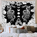 dueeia Moon Phase Witchy Tapestry Wall Hanging Snake Witch Occult Black and White Dark Tapestries for Bedroom Aesthetic Living Room Wall Decor (90.6"x70.9")